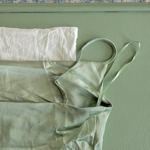 Six Stories Dassi Cami Cowl Front Satin Bridesmaid Dress in Sage - Picture 8 of 9